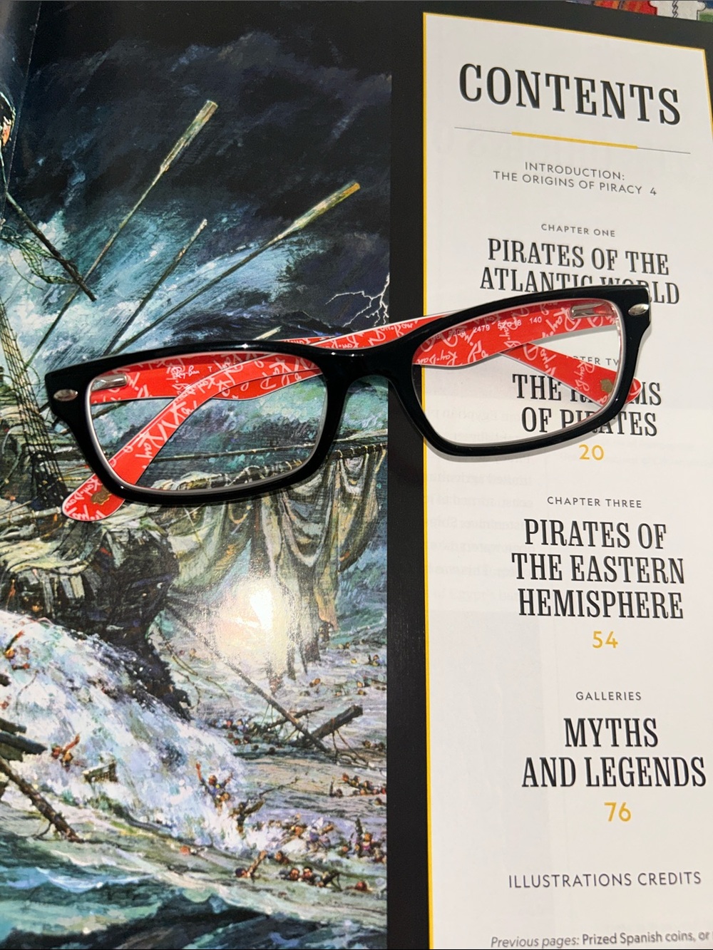 Ray-Ban Black Frame Glasses with Red Interior Pattern.
